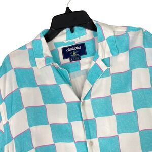 Chubbies Button Up Shirt Mens L Checkerboard Rayon Short Sleeve Vacation Casual‎